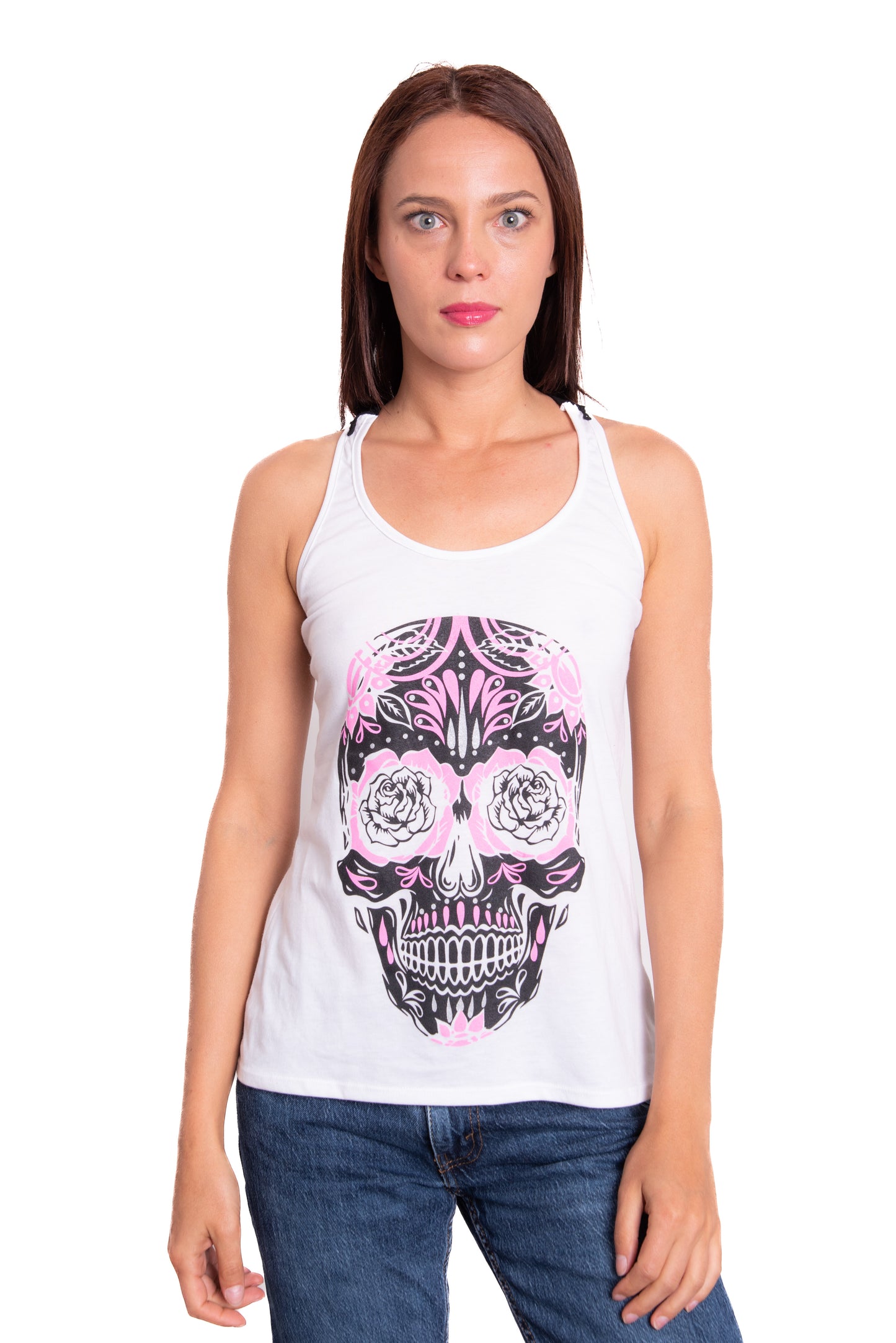 Tank Top Skull Black Guipure pink