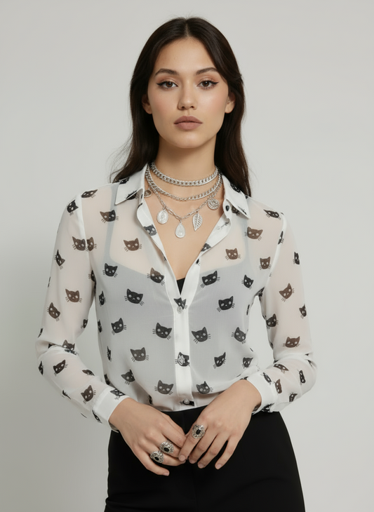 Blouse Black Cats