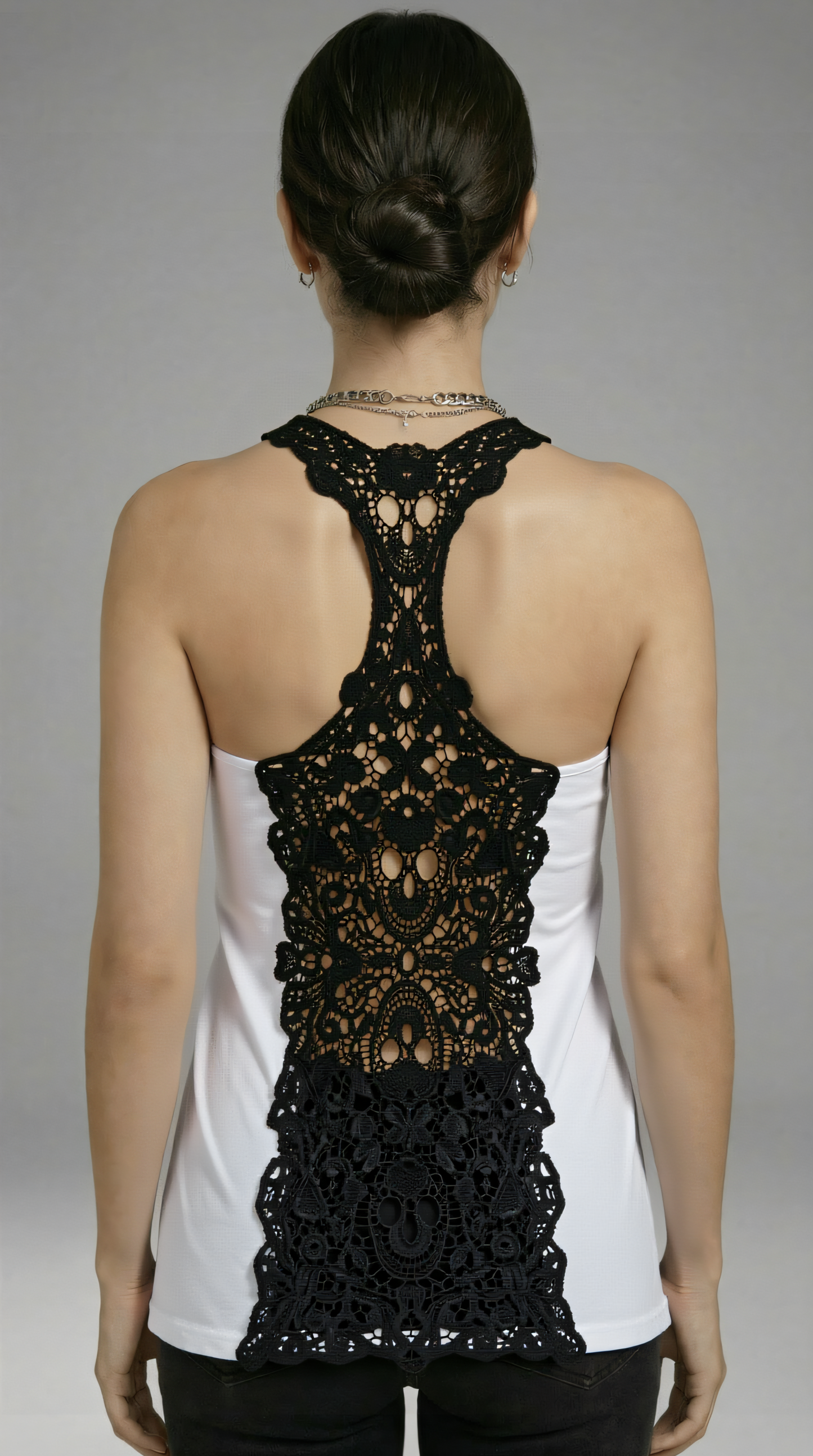 Tank Top Skull Black Guipure pink