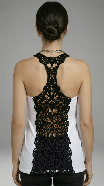 Tank Top Skull Black Guipure pink