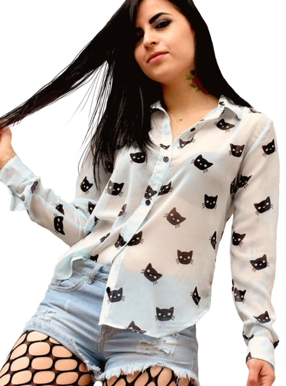 Blouse Black Cats