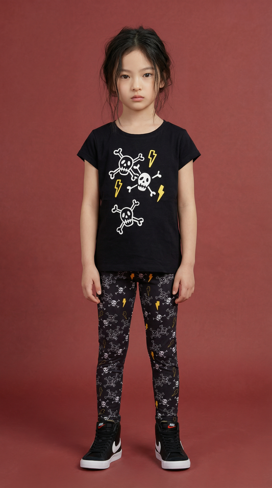 Black Skull & Lightning  Leggings Set