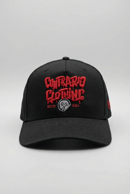 Contrario Clothing Black Cap – Red Embroidery Est. 2021