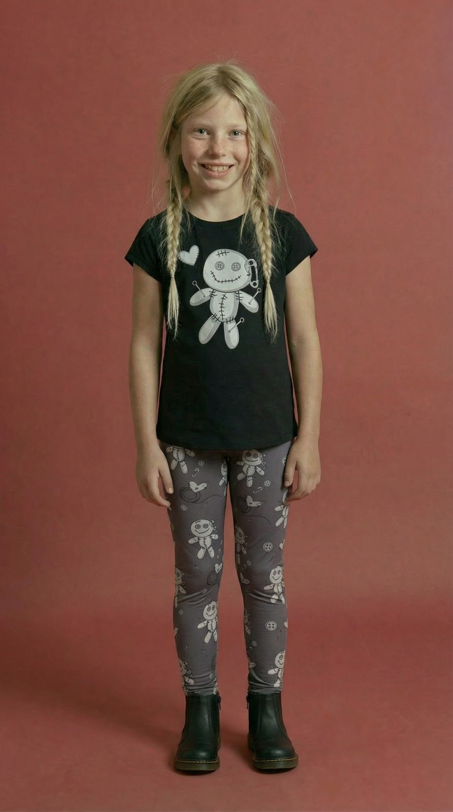 Voodoo Doll Black T-Shirt & Gray Leggings Set