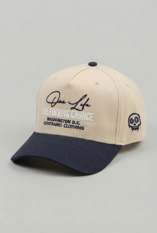 One Life One Fucking Chance Cream Crown & Blue Baseball Cap