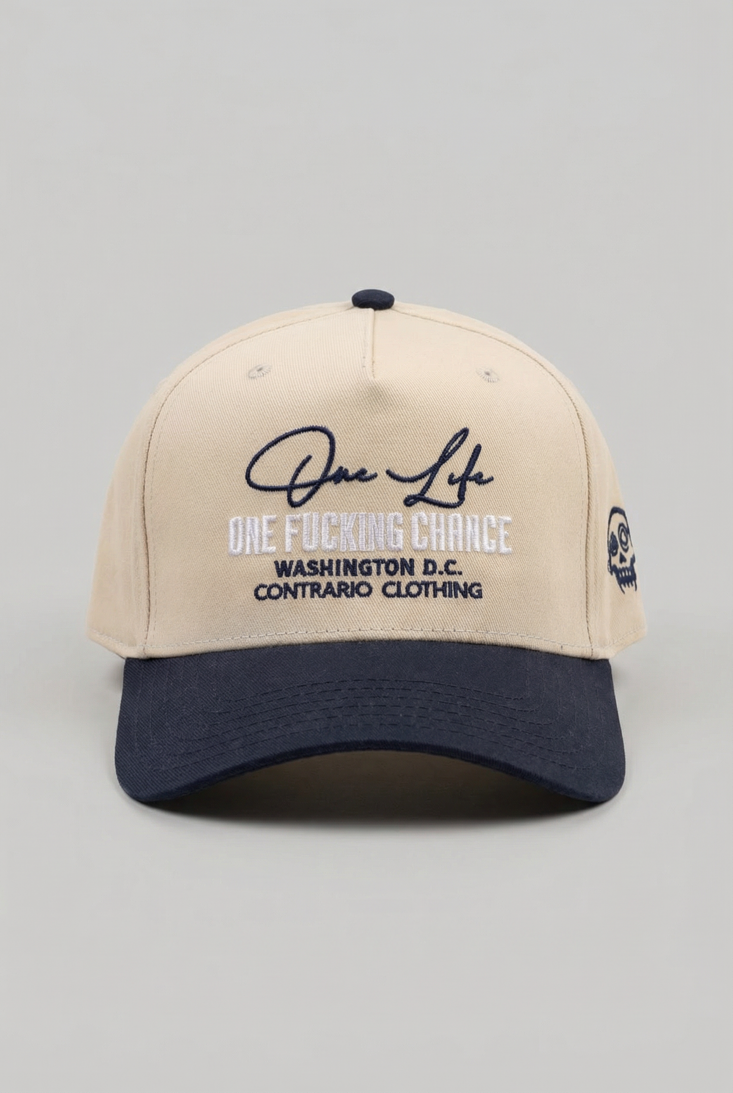 One Life One Fucking Chance Cream Crown & Blue Baseball Cap