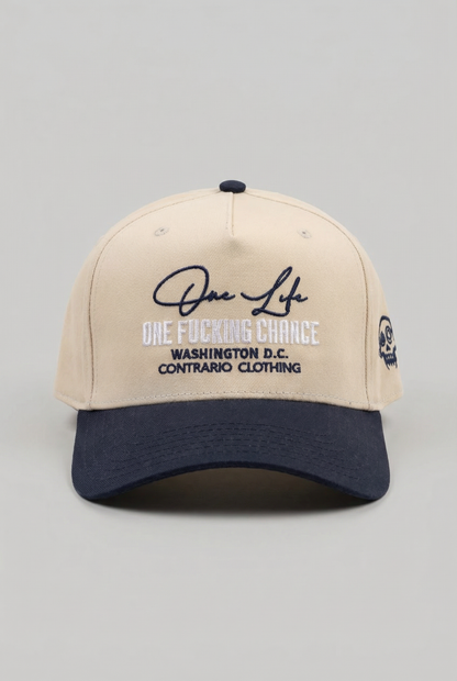 One Life One Fucking Chance Cream Crown & Blue Baseball Cap