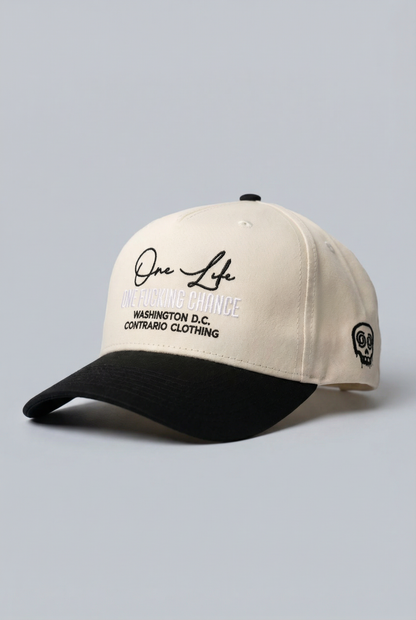 One Life One Fucking Chance Cream Crown & Black Baseball Cap