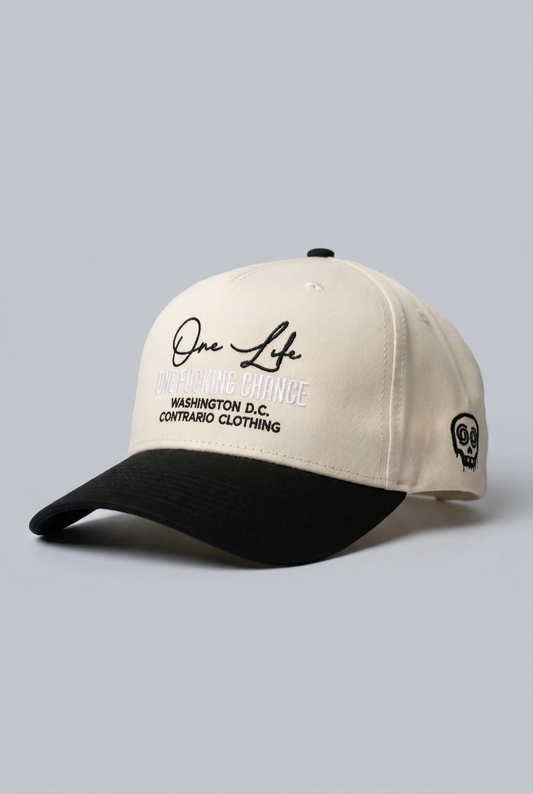 One Life One Fucking Chance Cream Crown & Black Baseball Cap