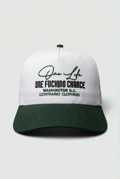 One Life One Fucking Chance White & Green Baseball Cap