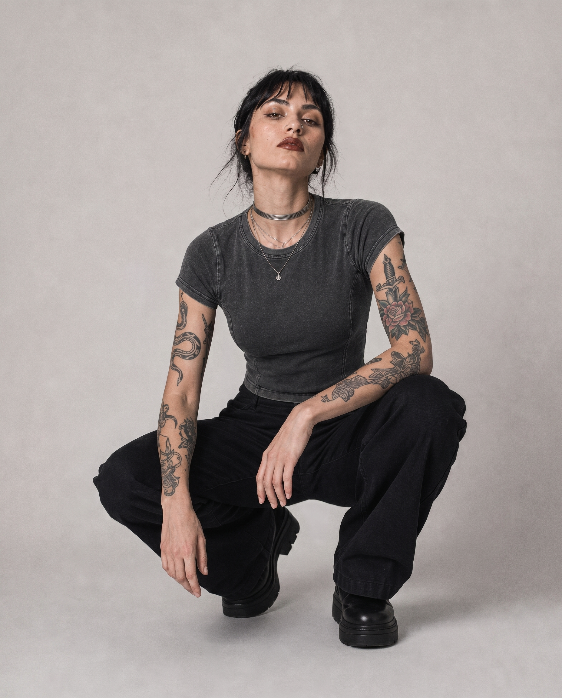 Phantom Wash Tee - alternative gothic crop tee detail view | Contrario Brand