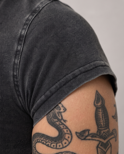 Phantom Wash Tee - alternative dark fashion baby tee close up | Contrario Brand