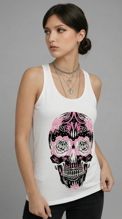 Tank Top Skull Black Guipure pink