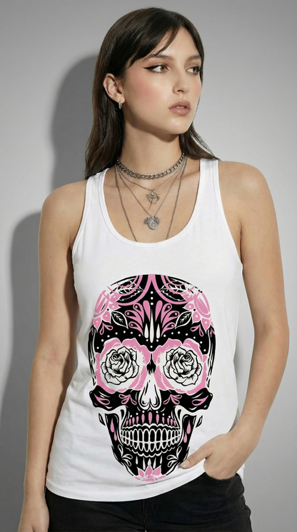 Tank Top Skull Black Guipure pink