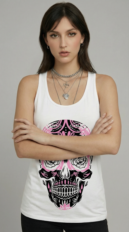 Tank Top Skull Black Guipure pink